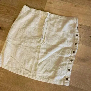 Bagatelle Skirt Sz 10 Beige 100 % Linen Buttons Drawstring Lightweight Lagenlook